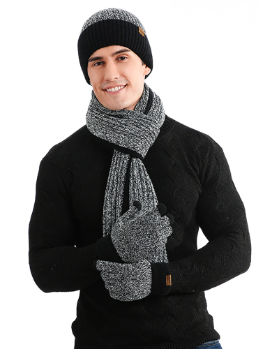 Fall Winter New Hat Knitted Thick Scarf Gloves Three Pieces Sets Black Navy Blue Gray Coffee Red