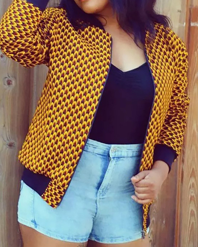 Women Hot Sale Long Sleeve Printed Jackets Coats Orange Yellow Red Green Khaki S-2XL
