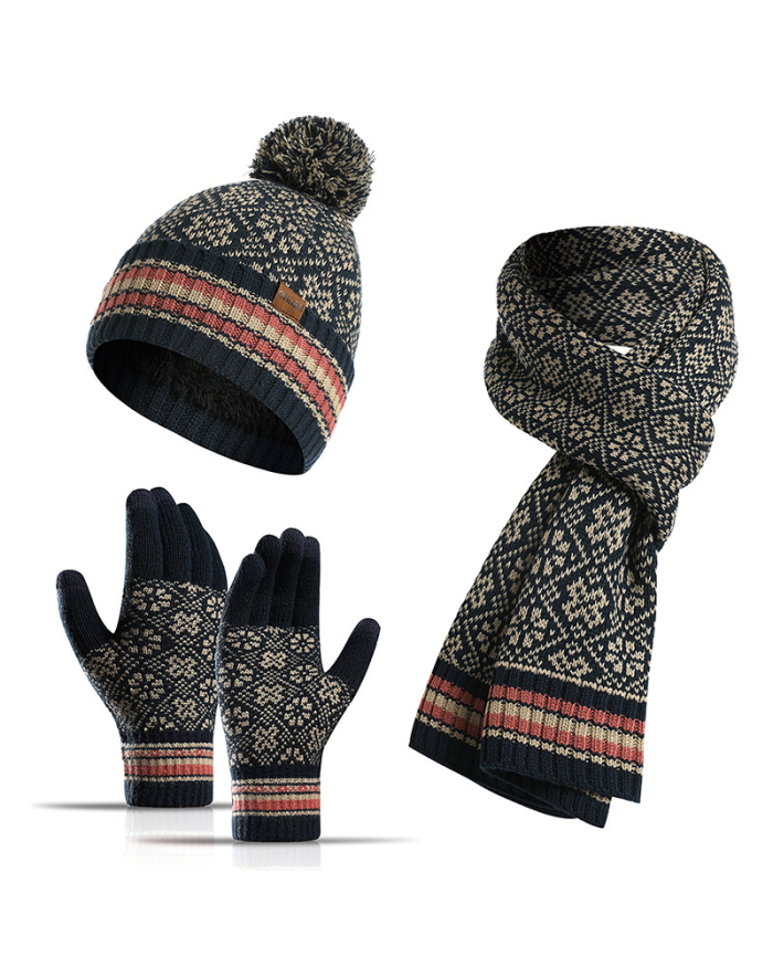 Winter Knitted Scarf Warm Wool Hat Scarf Gloves Three Pieces Warm Sets