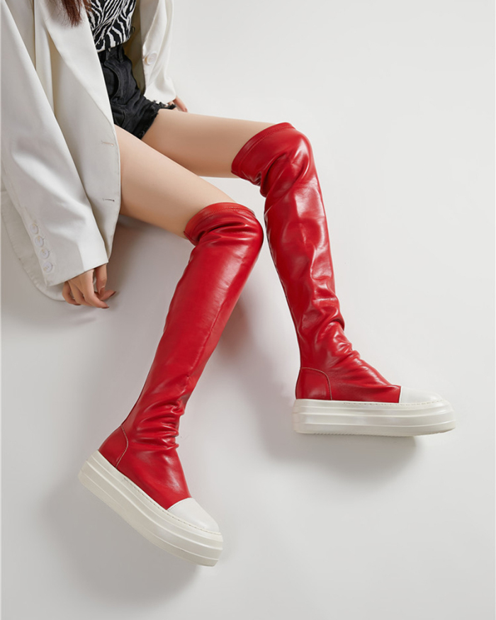 Popular Faux Leather Over-The-Knee Boot Black Pink Red 