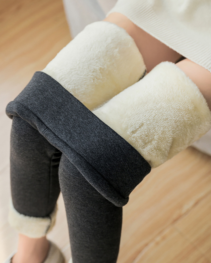 High Waist Cotton Fleece Legging Winter Warm Pants Black Gray S-4XL