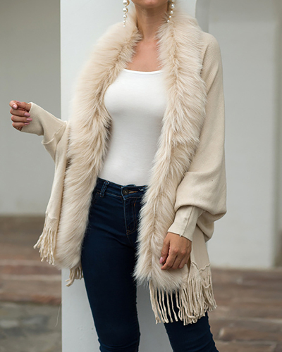 Women Winter Fur Shawls Wraps Over Size Coat Cardigan Tassel Jacket