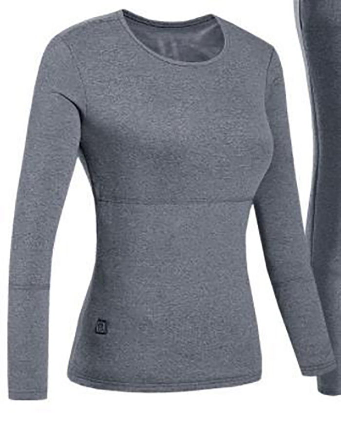 Women & Men's Heated Midlayer Long Sleeve Heated Underwear Suits Black Gray S-4XL