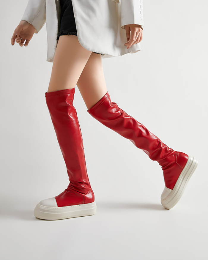 Popular Faux Leather Over-The-Knee Boot Black Pink Red 