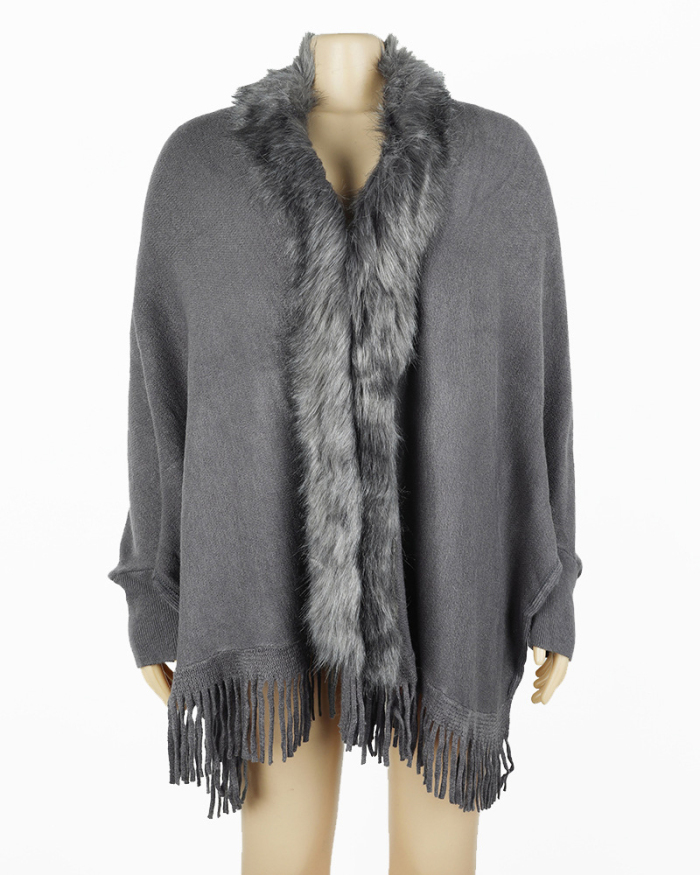 Women Winter Fur Shawls Wraps Over Size Coat Cardigan Tassel Jacket