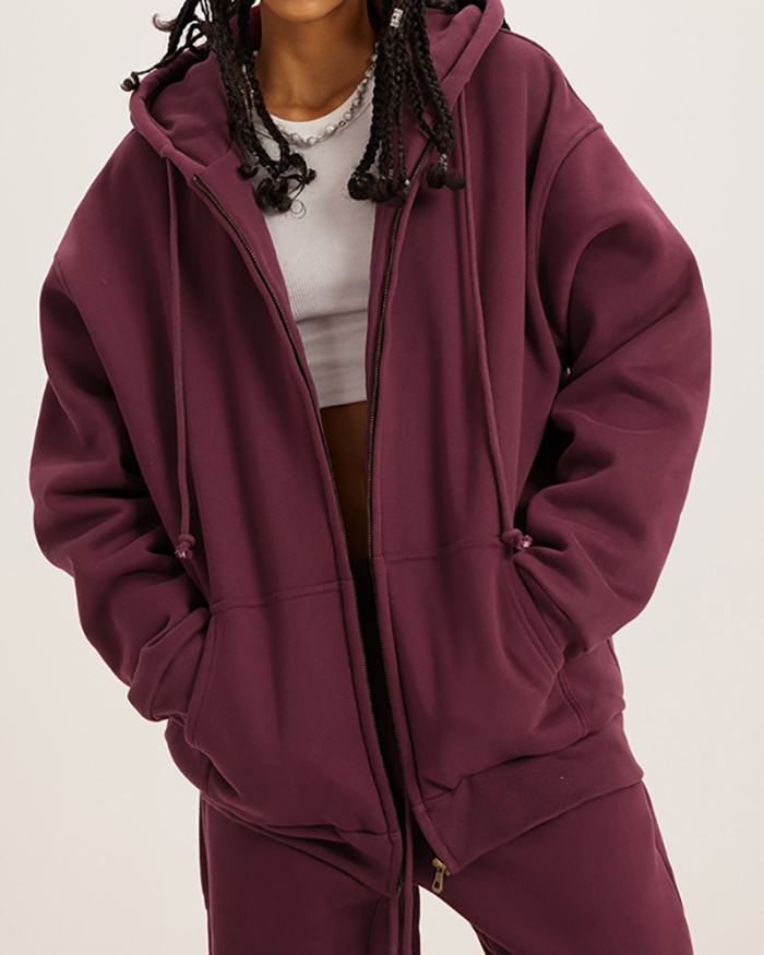 Unisex Popular Solid Color Hoodies Zipper Long Sleeve Pocket Coat Multicolor Offered M-2XL