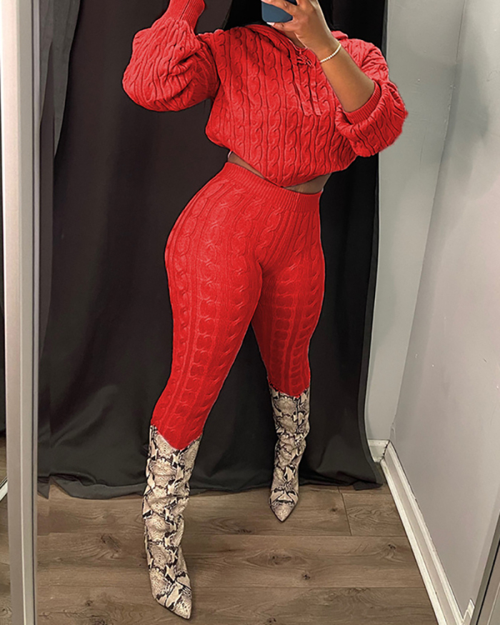 Hot Sale Women Knit Sweater Hoodie Pants Sets Two Pieces Outfits S-L
