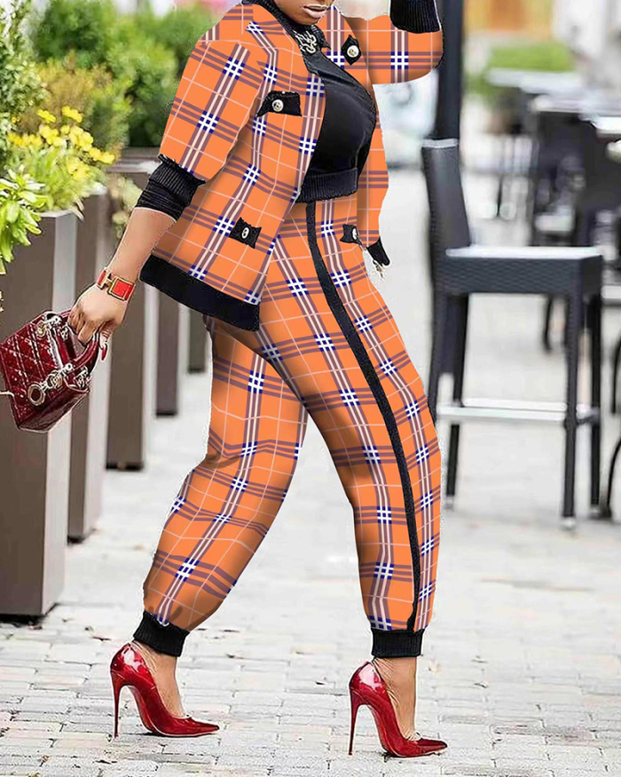 Women Elegant Fashion Houndstooth Print Long Sleeve Coat Loose Pants Sets Two Pieces Outfit S-3XL