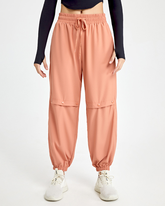 Women Drawstring High Waist Solid Color Sports Loose Yoga Pants Black Orange Coffee White S-XL