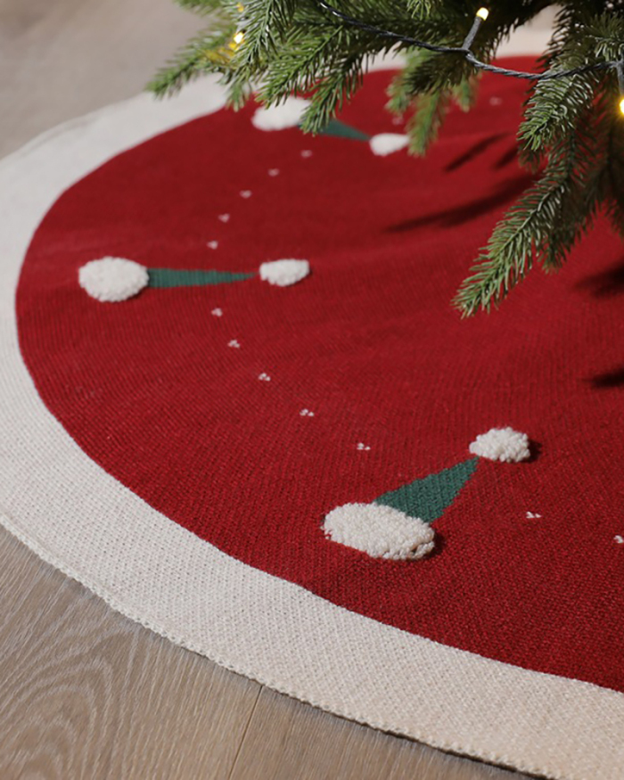 Christmas Knitting Gift 3D Christmas Hat Decorations Tree Skirt Green Purple Red