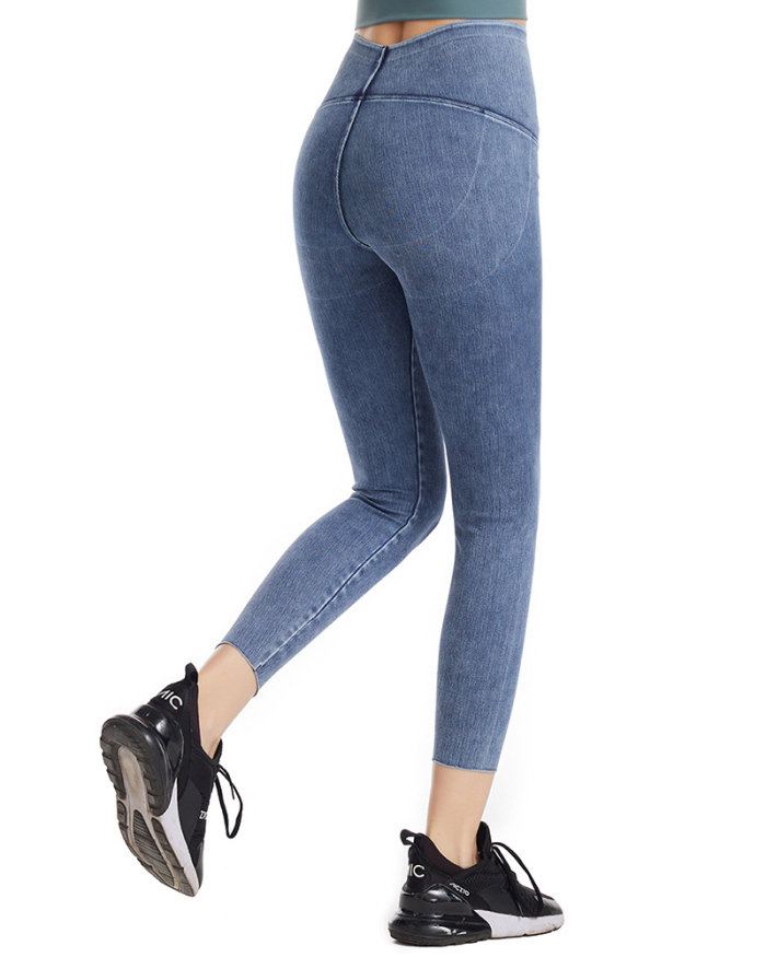 New Style Jean Yoga Sports Slim Leggings Black Deep Gray Blue S-2XL