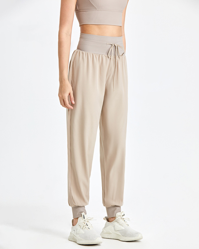 High Waist Drawstring Women Solid Color Sports Yoga Bottoms Loose Pants Black Khaki Green S-XL