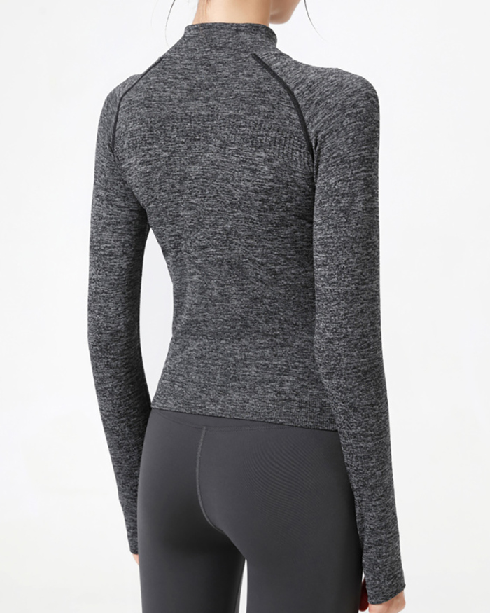 Yoga Women Long Sleeve Turtleneck Fitness Coat Black Gray Blue Khaki S-L