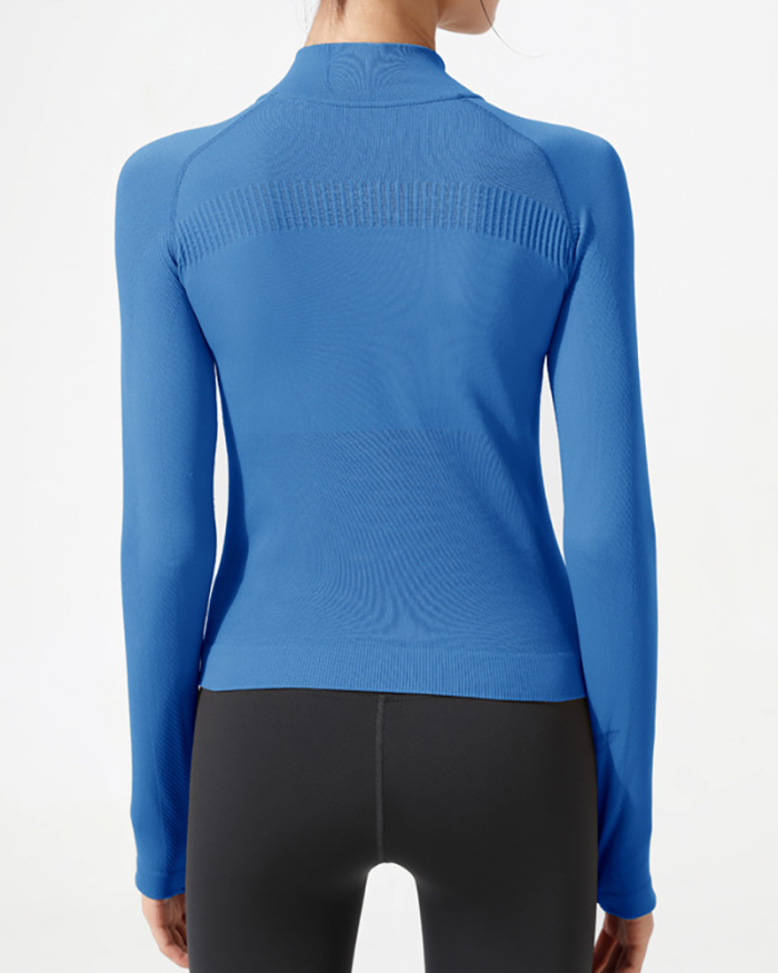 Yoga Women Long Sleeve Turtleneck Fitness Coat Black Gray Blue Khaki S-L