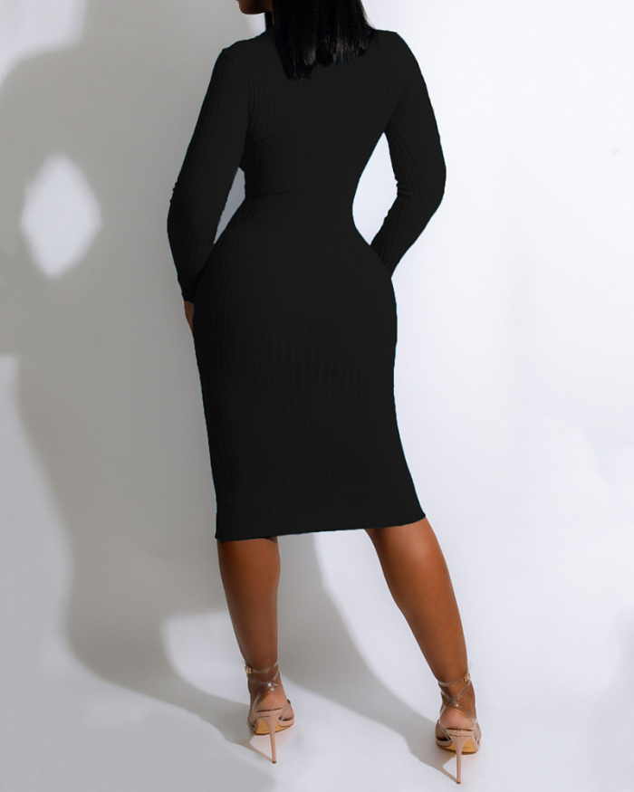 Hollow Out Long Sleeve Solid Color Women Sweater Dresses Black Red Blue Apricot S-2XL
