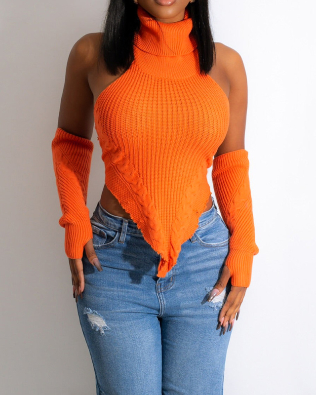 High Collar Long Sleeve Backless Sweater S-2XL
