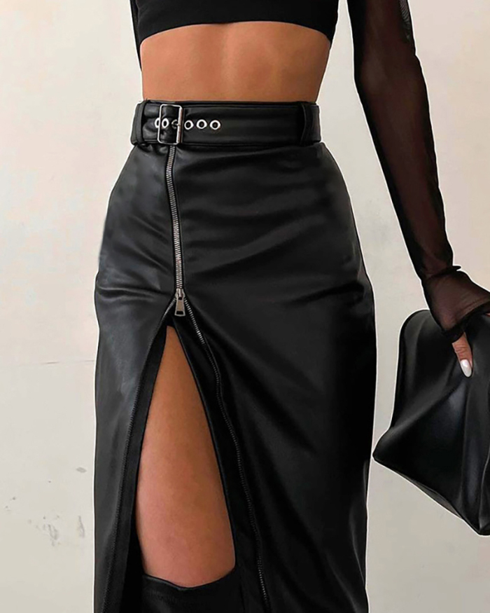 Irregular Women Black PU Skirt S-L