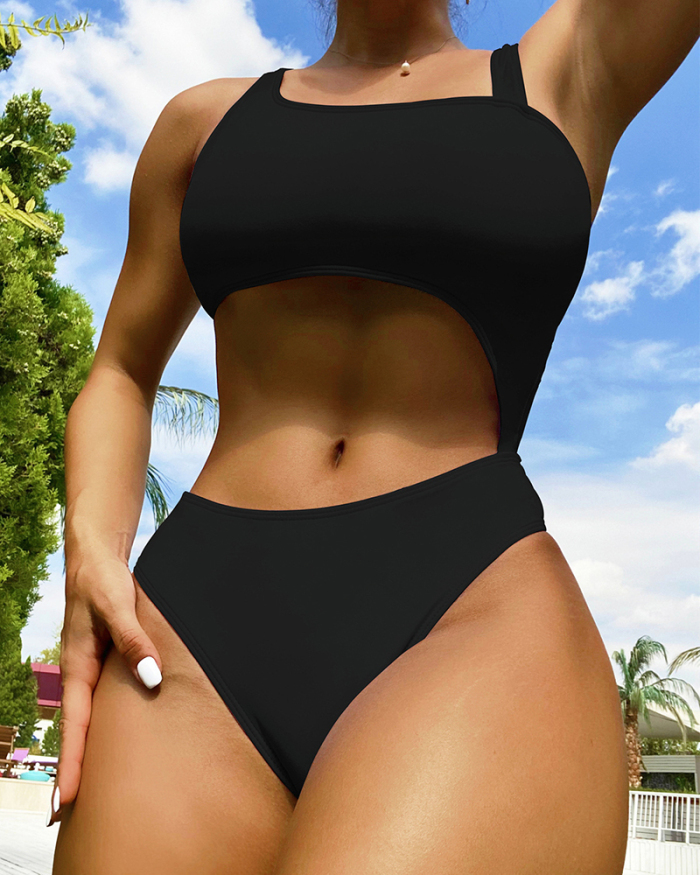Solid Color Women Hollow Out Hot Swimwear S-L