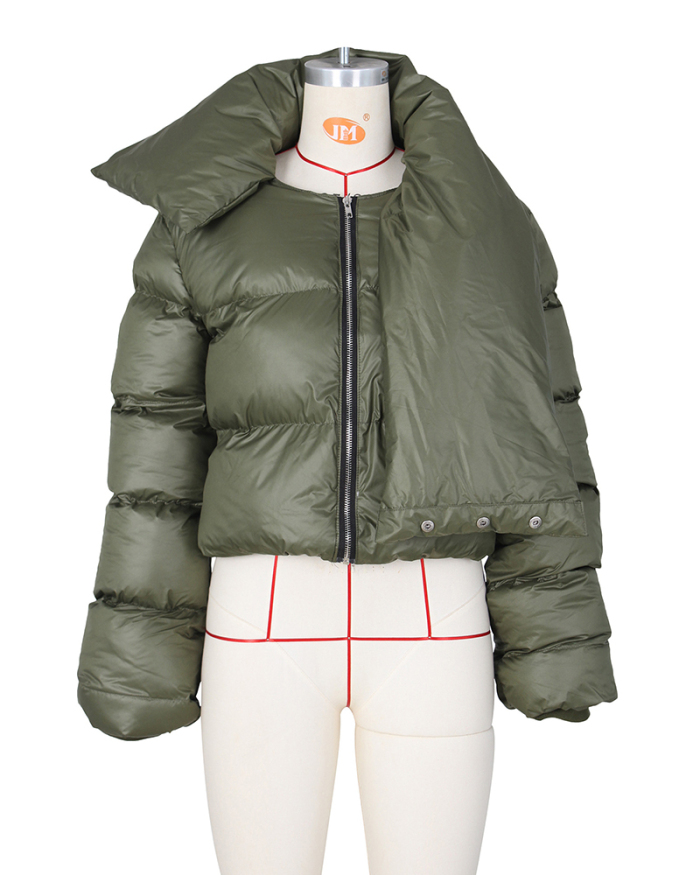 Fashion Warming Winter High Neck Scarf Puffer Jacket Army Green Orange Black Beige S-2XL