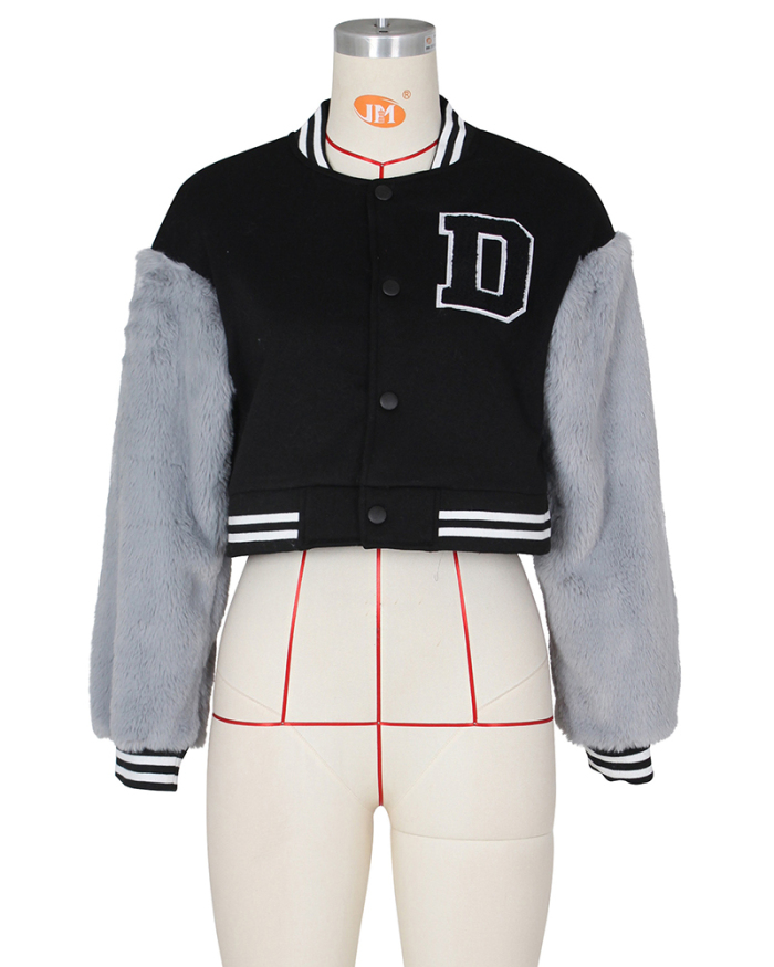 Fashion Long Sleeve Colorblock D Puff Sleeve Casual Baseball Jacket S-2XL