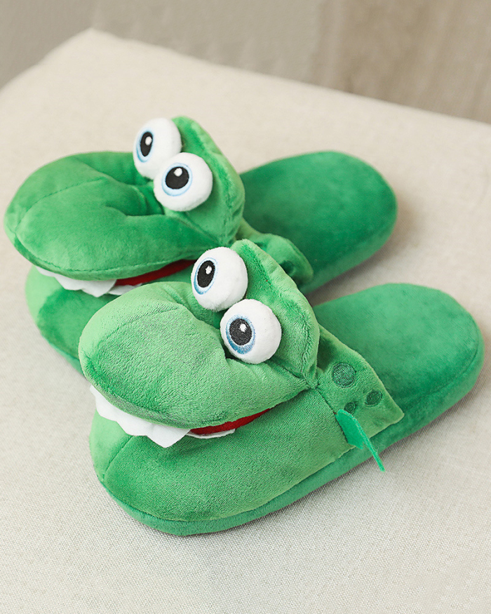 Cute Green Crocodile Plush Slippers Home Cotton Shoes