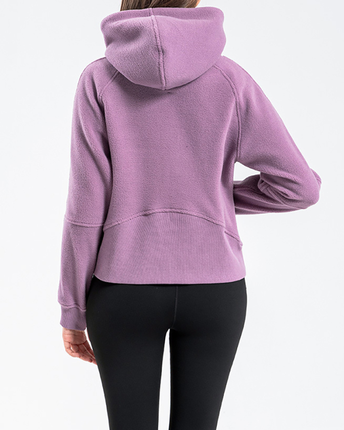 Winter Long Sleeve Sports Running Zipper Hoodies Pocket Yoga Tops Purple Black Blue S-2XL