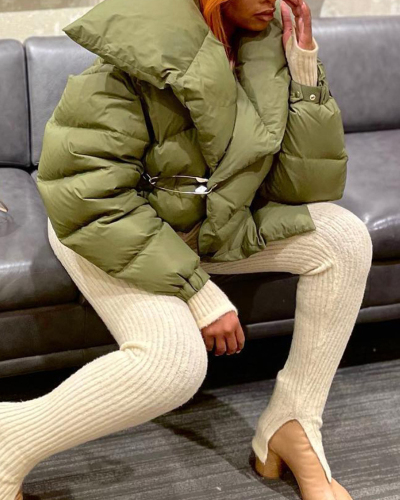 Autumn Winter New Leisure Lapel High-necked Cotton Coat Green S-XL