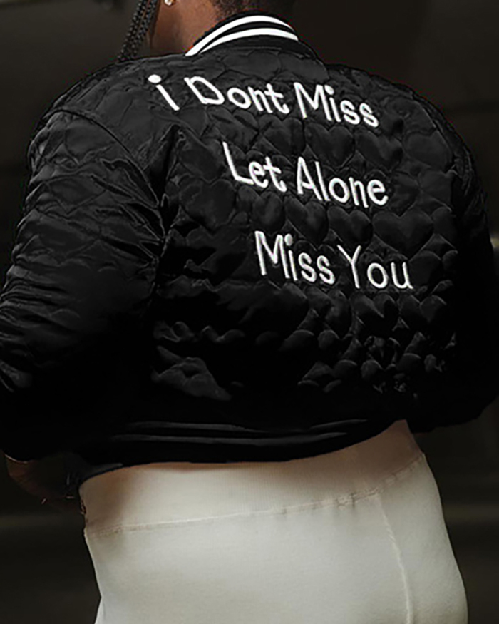 Fashion Heart Ruched Back Letter Embroidery Hot Style Baseball Jacket Black Pink Red S-L