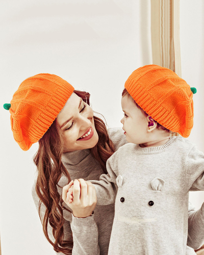 Winter Mom & Kids Halloween Pumpkin Warm Berets Orange