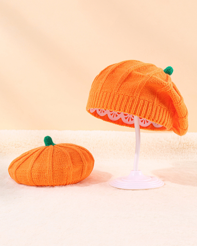 Winter Mom & Kids Halloween Pumpkin Warm Berets Orange