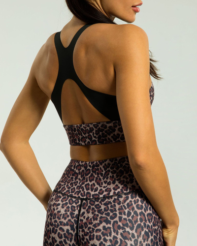 Gym Criss Back Leopard Yoga Two-piece Sets