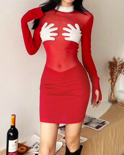 Red Long Sleeve Women Christmas Dress