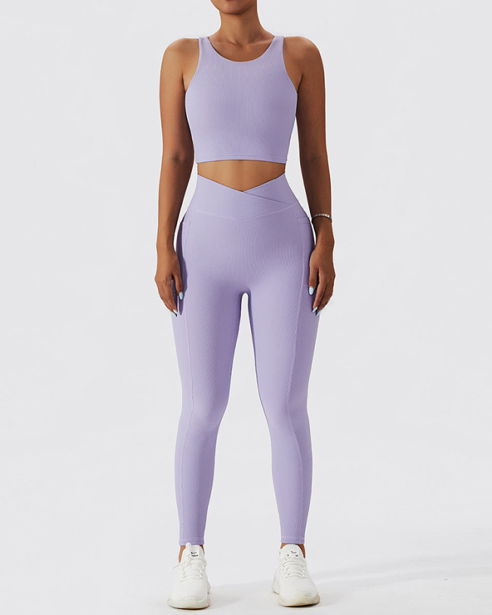Women Quick Dry Solid Color Yoga Two-piece Set Active Suit 8-14