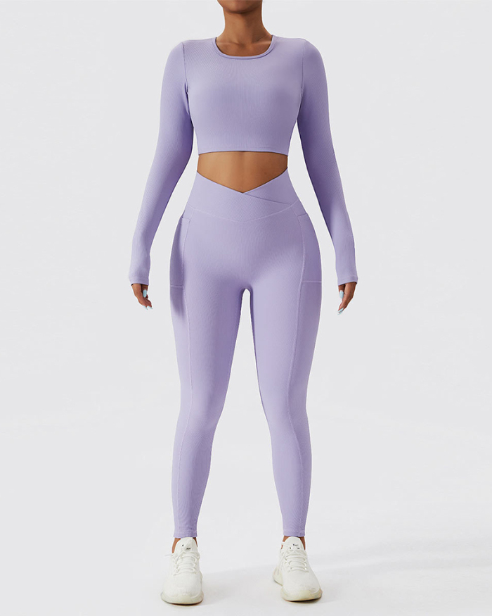 Women Quick Dry Solid Color Yoga Two-piece Set Active Suit 8-14
