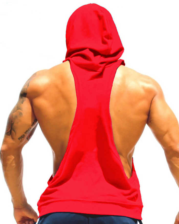 Sports Men's Sleeveless Hooded Solid Color Vest Black Gray Red Yellow Blue Green M-2XL