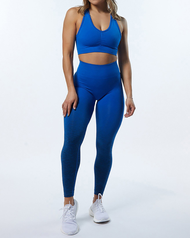 Women Gradient Bra Leggings Solid Color High Waist Yoga Two-piece Sets S-L