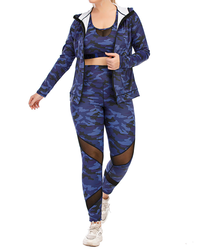 Fashion Camo Slim Plus Size Yoga Bra Pants Coat L-3XL