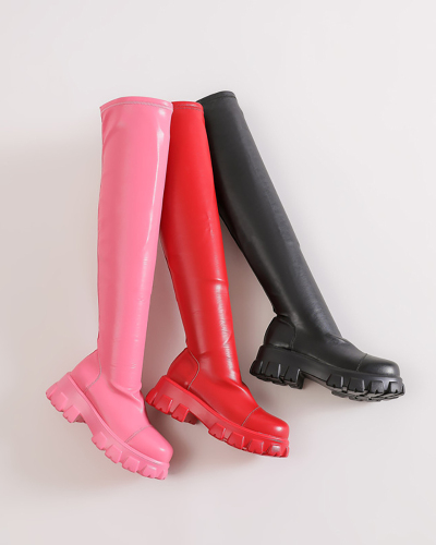 Solid Color Over The Knee Solid Color Women Boots Black Red Pink 35-40