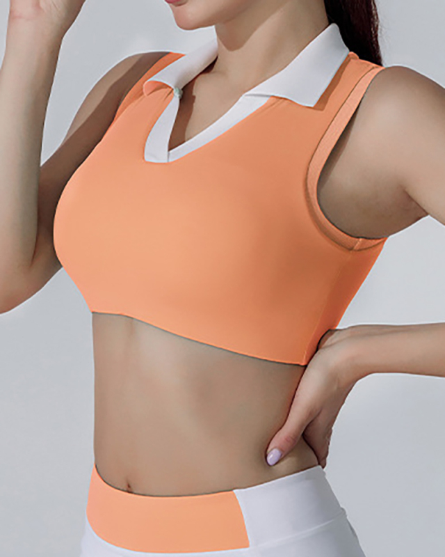 Lapel Sleeveless V-neck Golf Sports Tennis Crop Top Green Blue Orange Pink S-XL