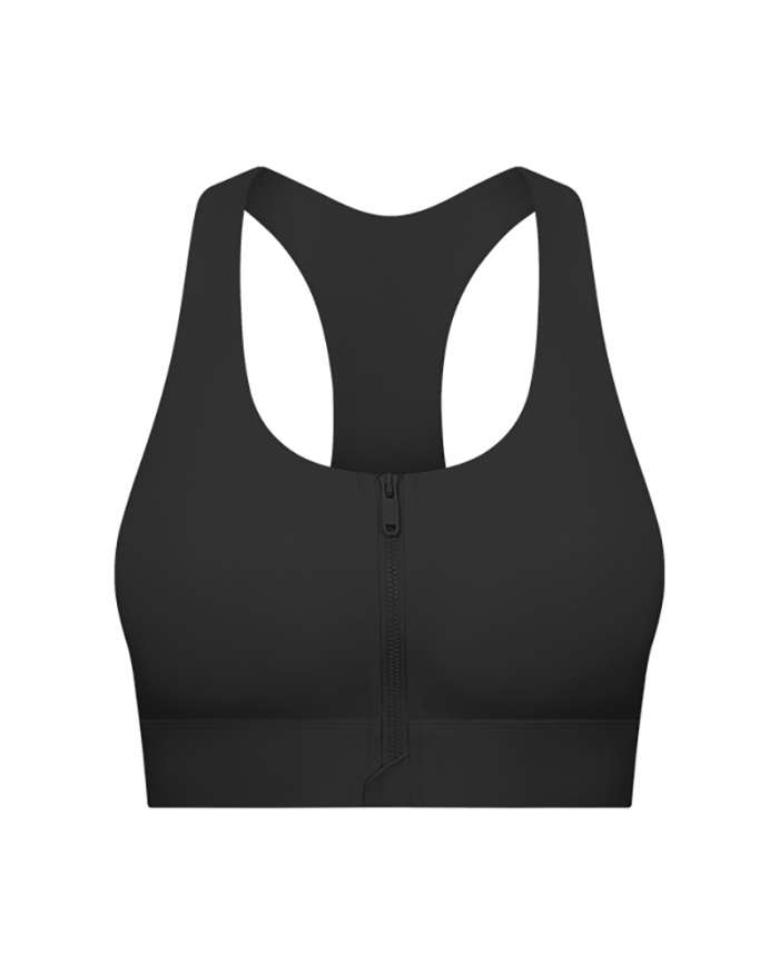Women Zipper Front Proof Sports Yoga Running Bra Black Pink Blue 4-12