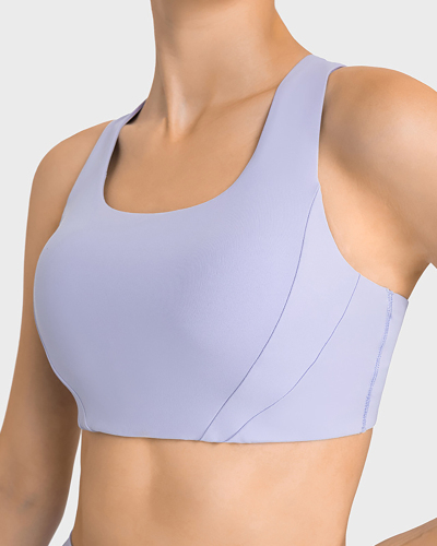 Wide Strappy Hollow Out Back Proof Solid Color Women Sports Yoga Bra 4-12