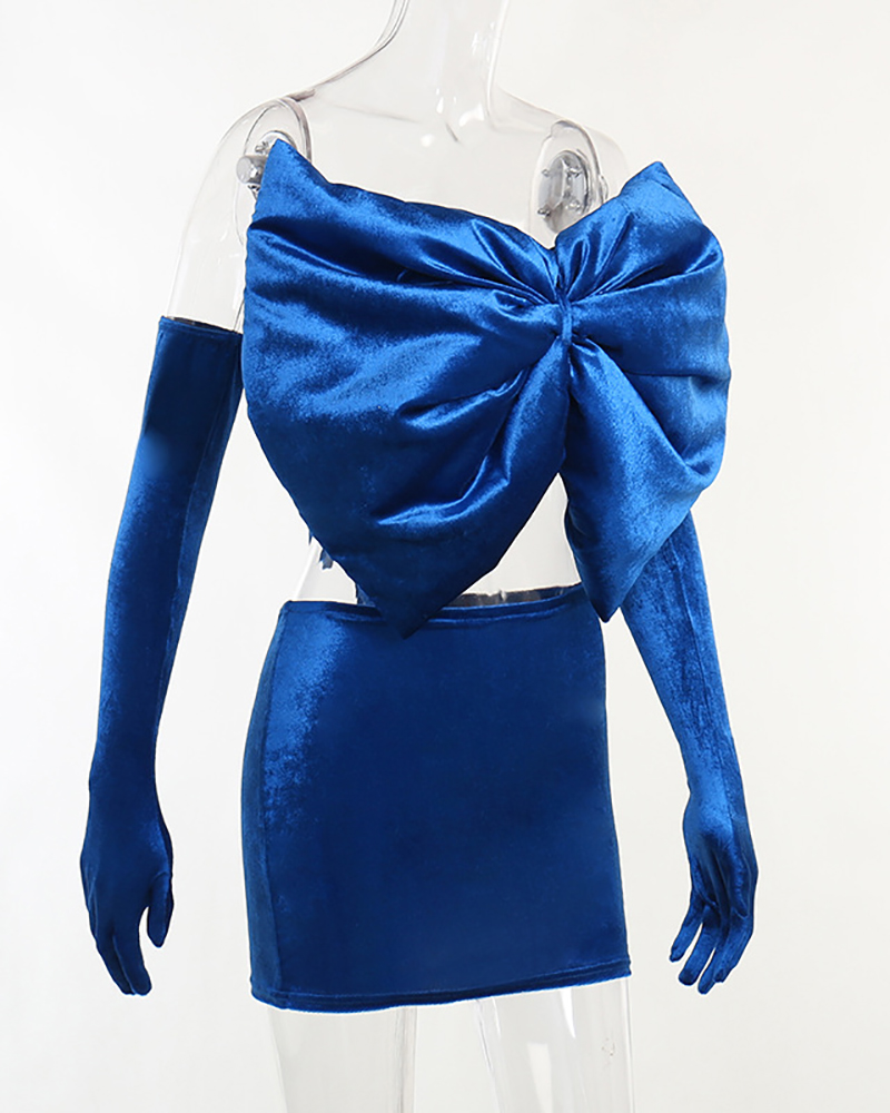 Us 1935 Blue Big Bow Tie Sexy Party Mini Dress 2102