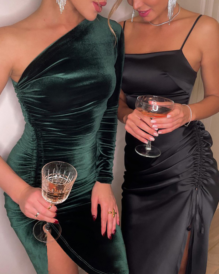 Long Sleeve Single Shoulder Women Party Evening Dress