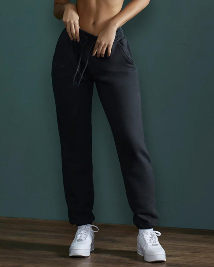 Women Solid Color High Waist Casual Sports Bottom Wide Jogger S-L