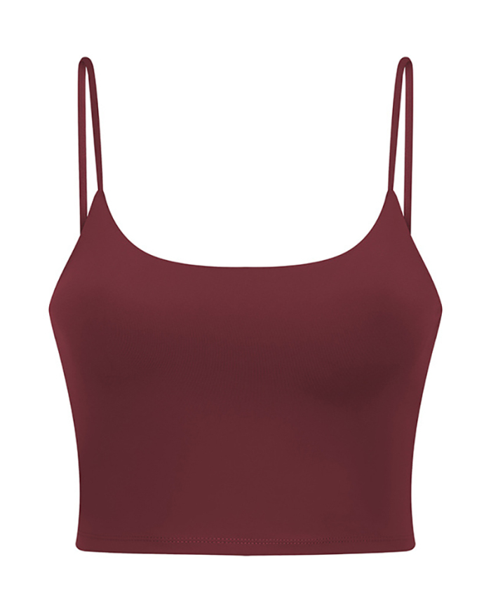Women Solid Color Strap Sports Running Yoga Tops Vest S-XL