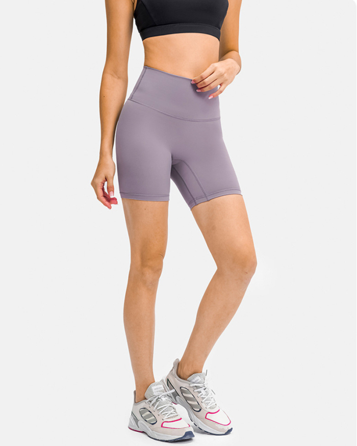 High Waist Inside Pocket Solid Color Women Running Shorts 4-12