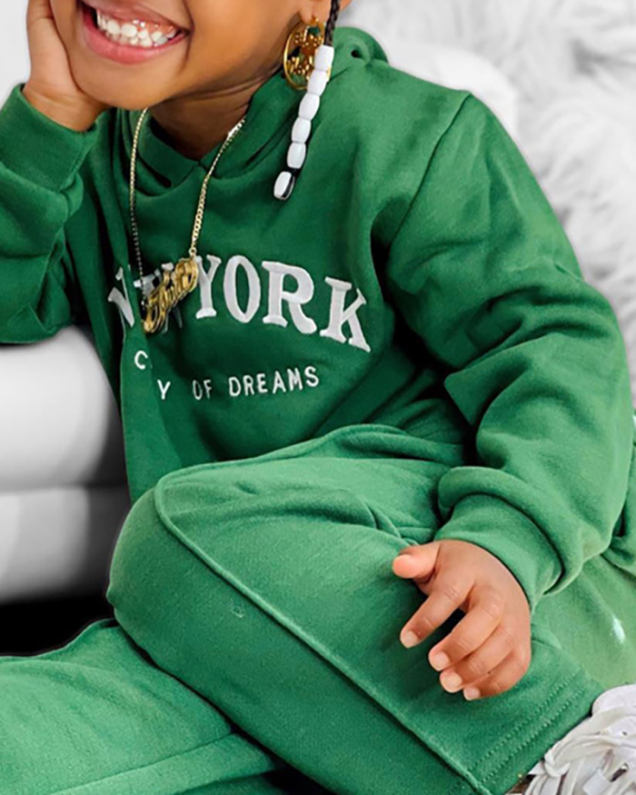 Green Letter Printed Kids Two Piece Pant Set