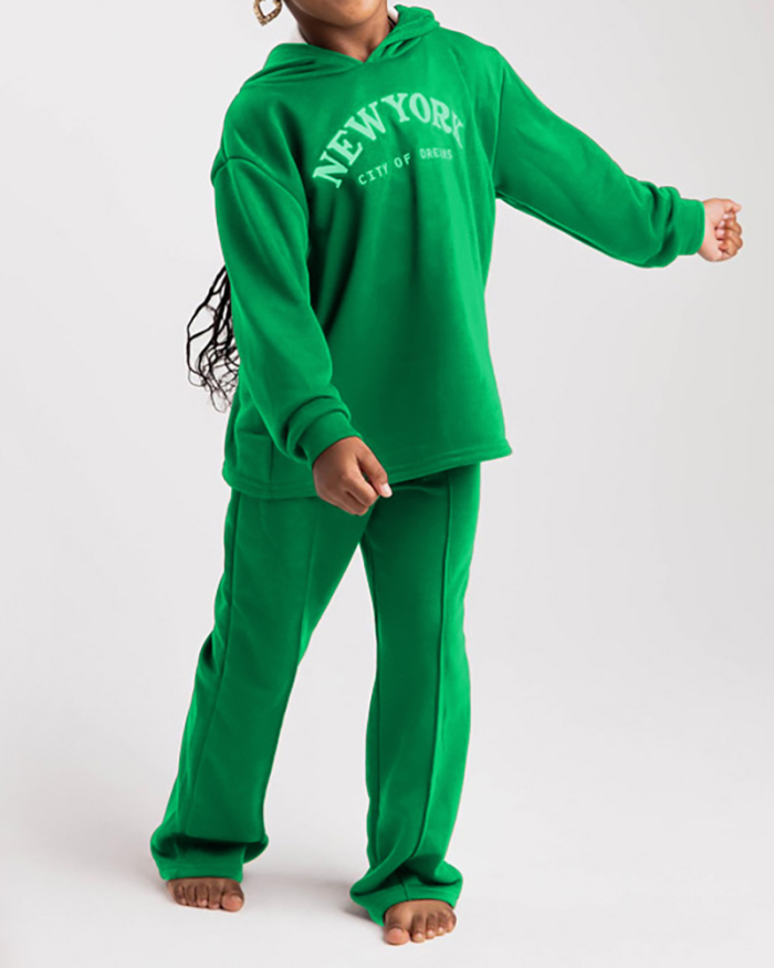 Green Letter Printed Kids Two Piece Pant Set