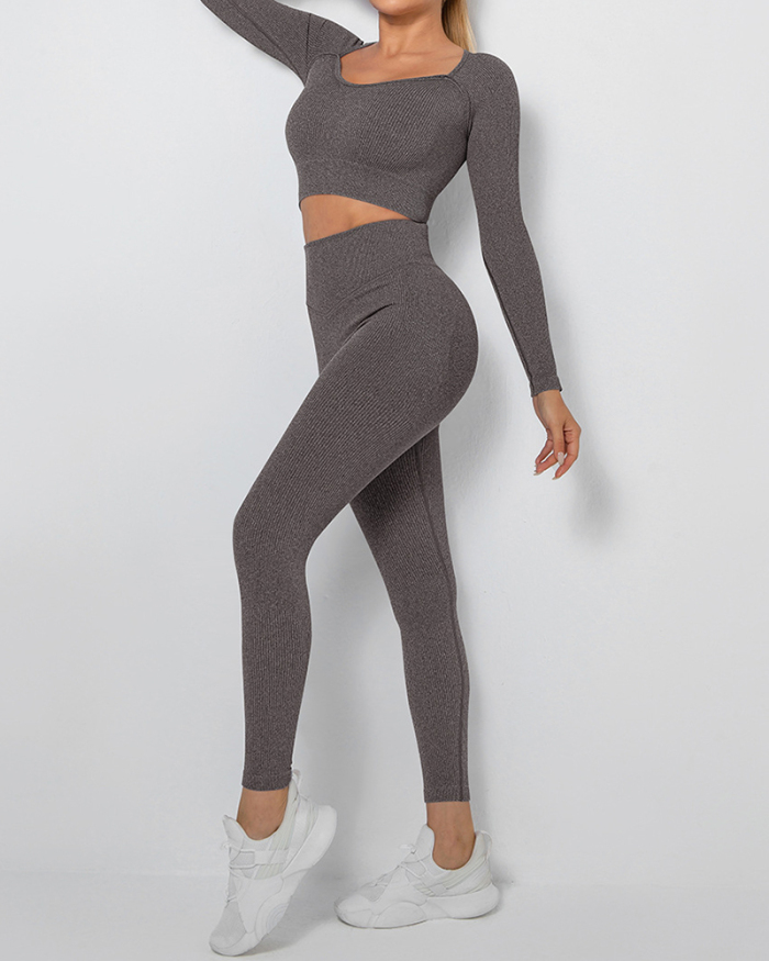 Yoga Seamless Fitness Wear Long Sleeve Sports Suits Two-piece Sets S-L