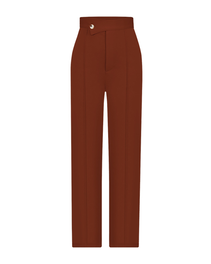Elegant Women High Wasit Wide Leg Suit Pants Khaki Black Brown Red S-XL